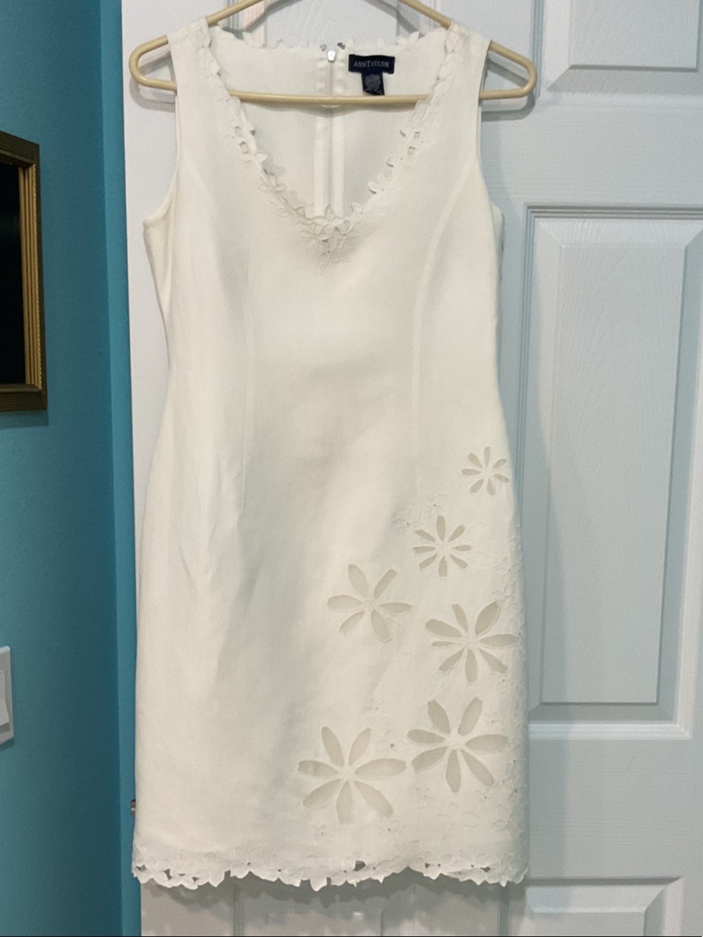 Ladies white linen embroidered dress